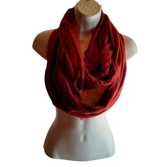 APT 9 Burnt Umber Rust Orange Infinity Scarf Fringe Edge Rayon Fall - Picture 5 of 8